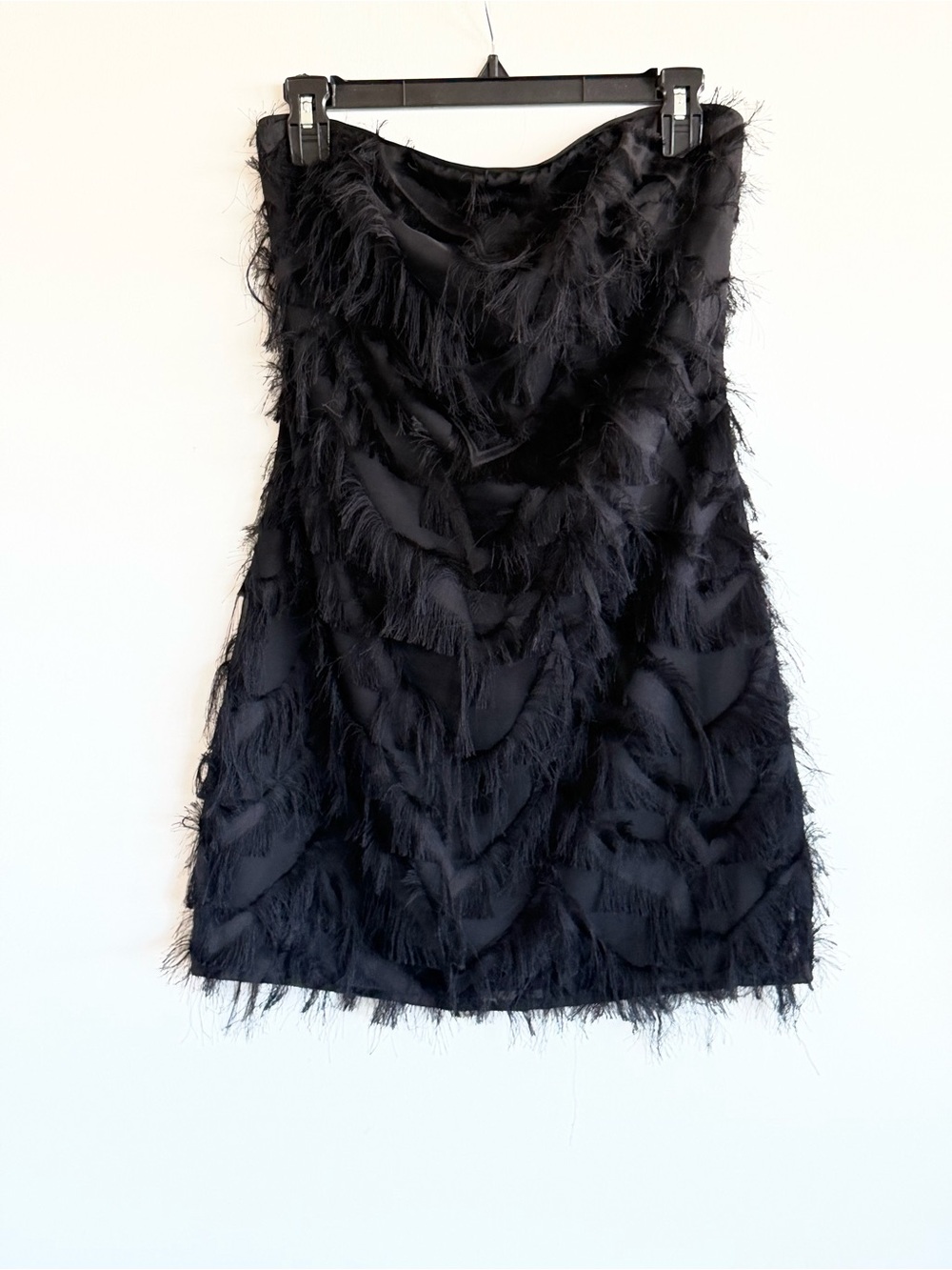 Le Lis Black Feeling Fringe Strapless Mini Dress Size Sm